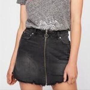 Free People We The Free Black Zip It Up Pure Cotton Denim Mini Jean Skirt
